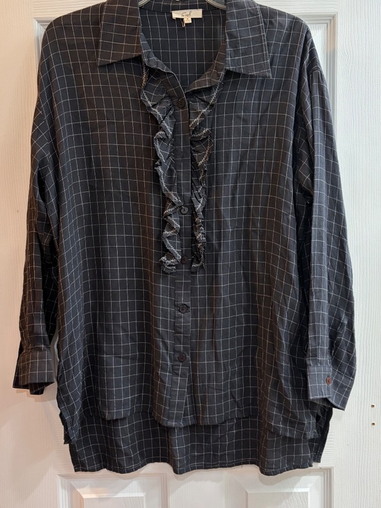 easel Dresses & Skirts - New Easel Oversized Shirt Dress Tunic Button Up Top Black Size Small Hi Low